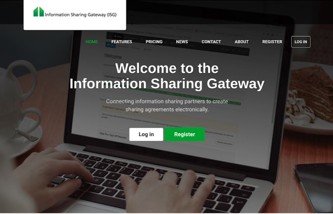 Screenshot of homepage of Information Sharing Gateway