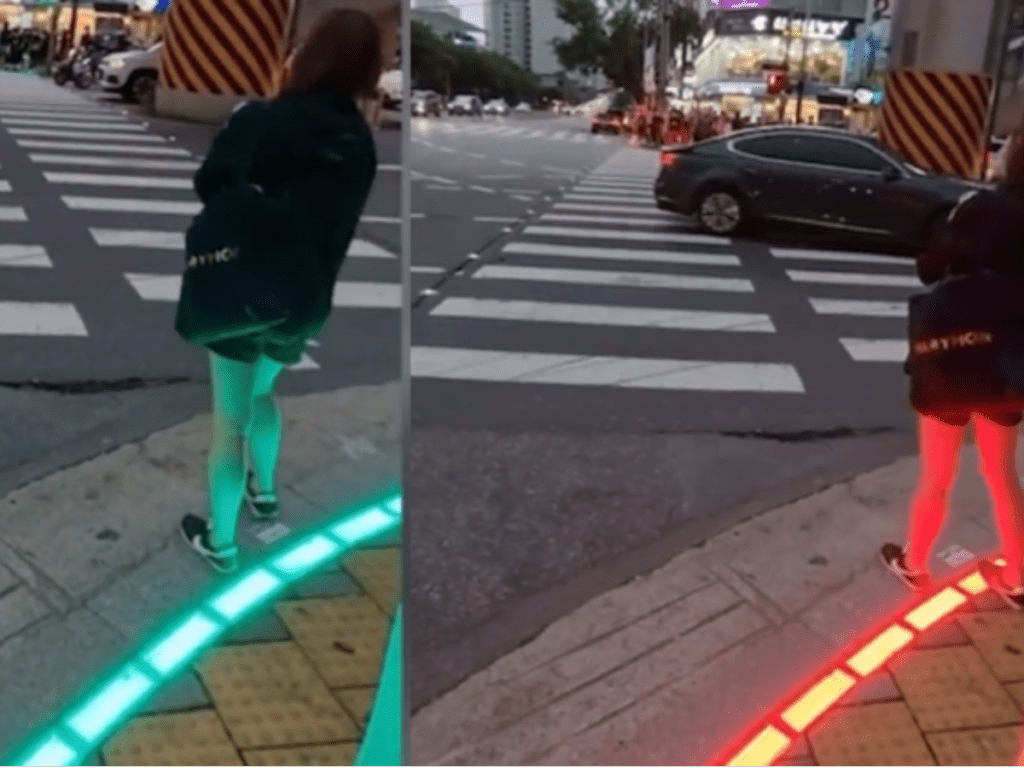 Traffic crossing illuminated on the ground