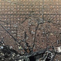 Bird's eye view of the map of Barcelona including the superblocks