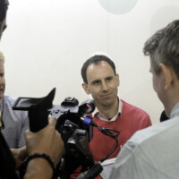 A photo of Eddie from the LOTI team being interviewed on camera