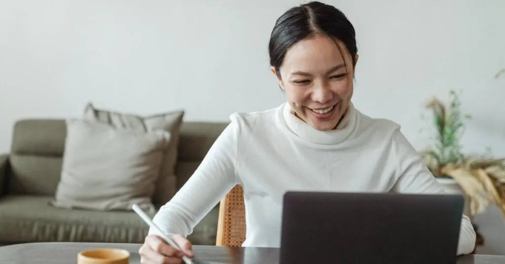 Woman working on a laptop