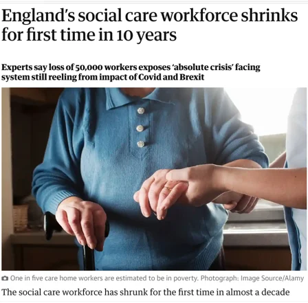 Screenshot of BBC Article on Shrinking Care Workforce