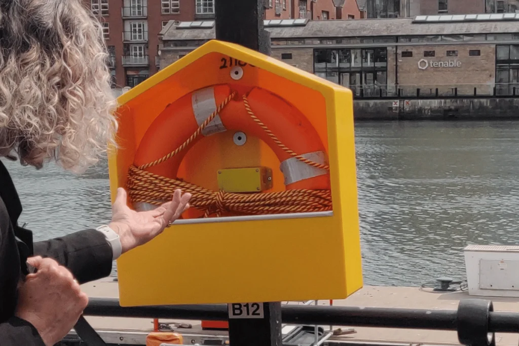 Photo of a sensor-enabled life ring as used by Dublin City Council along the river Liffey