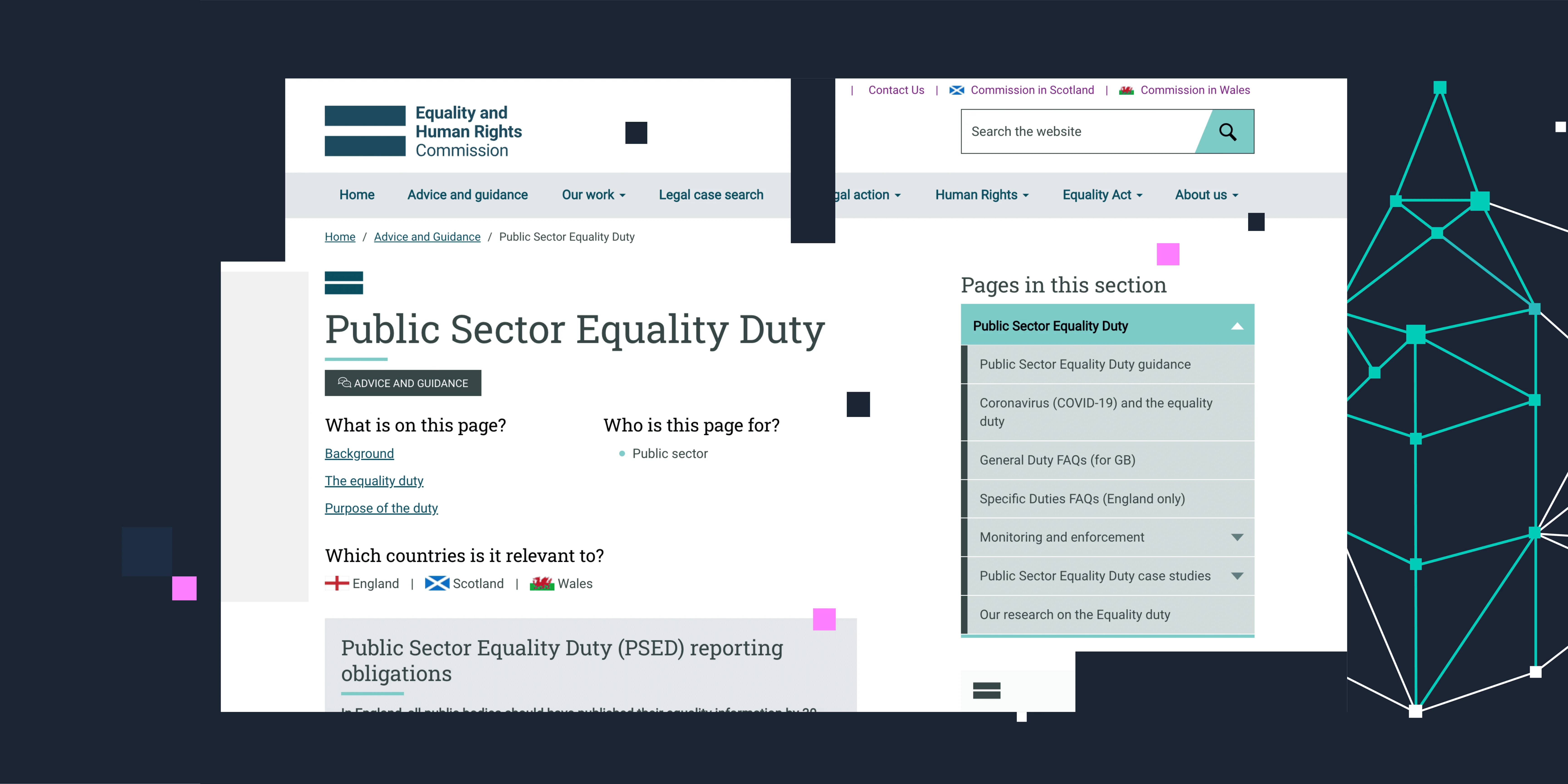 A screenshot of the Equalities and Human Rights Commission's webpage on the Public Sector Equalities Duty