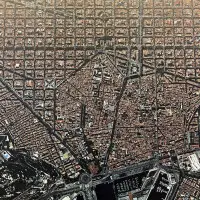 Bird's eye view of the map of Barcelona including the superblocks