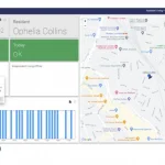 A screenshot of the resident profile on the monitoring dashboard with the resident name on one side and the map of the location on the other side