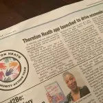 A photo of a newspaper article titled '"Thronton Heath app launched to drive economic growth"