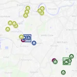 A map of Richmond and Wandsworth, with coloured dots that outline the sensors that are deployed in three different colours and grouped in three different geographical areas